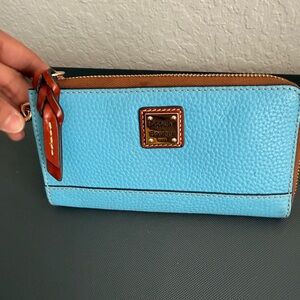 Dooney & Bourke Light Blue and Brown Leather Wallet